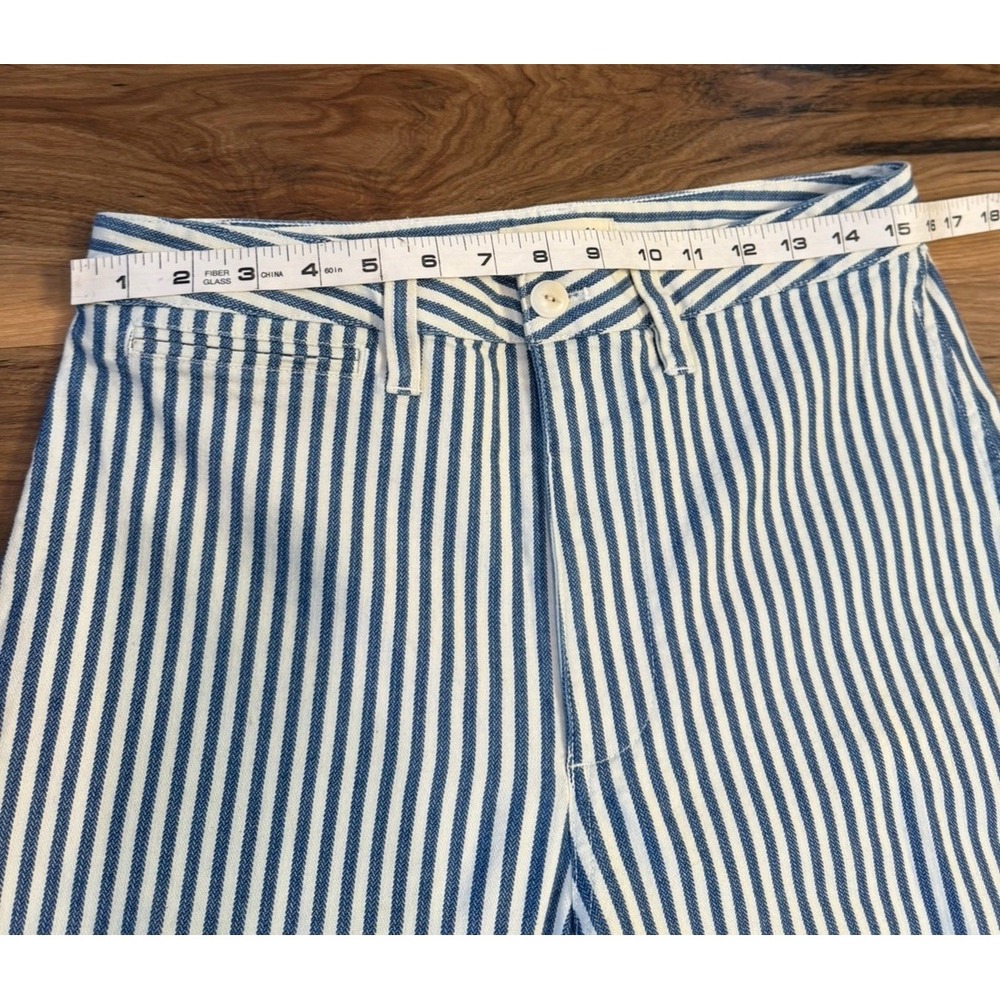 Madewell Sz 29 Emmett Blue White Stripe Cropped Wide Leg Pants High Rise Cotton - Picture 5 of 10